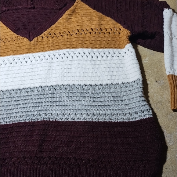 Women's Stripped Cropped Multicolored Knit V Neck Hoody Size 2XL - Picture 4 of 13